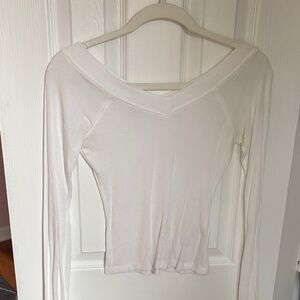 BDG White V-Neck Long Sleeve Top